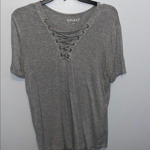 Lace-up v-neck tshirt